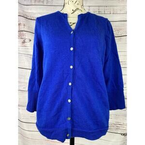 Susan Bristol Button Front Cardigan Womens Large 100% Merino Wool Vintage Blue